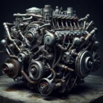 A tired and worn looking car engine